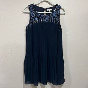 Skies Are Blue Navy Party Dress Sleeveless Sequin Mini Accordion Pleats